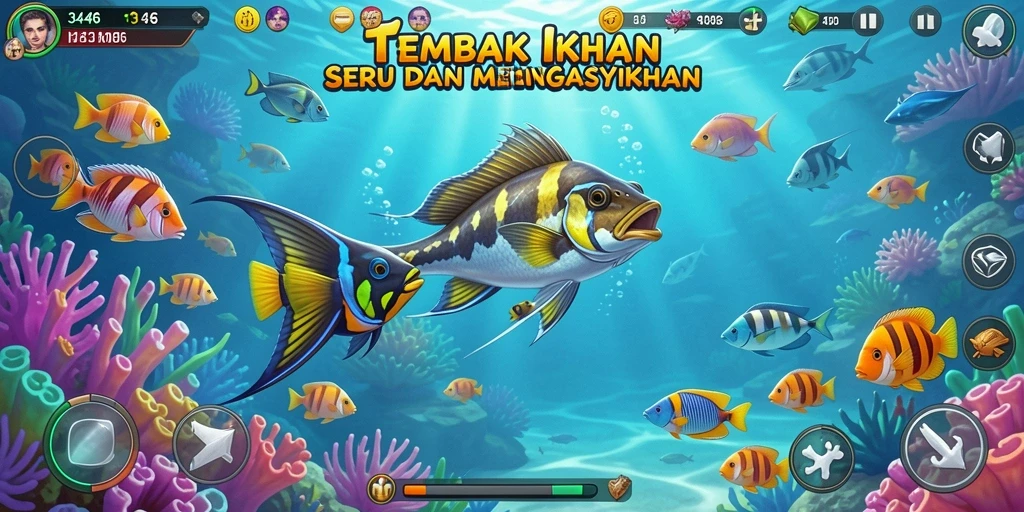 Tampilan gameplay seru dalam 3446 saat menangkap ikan.