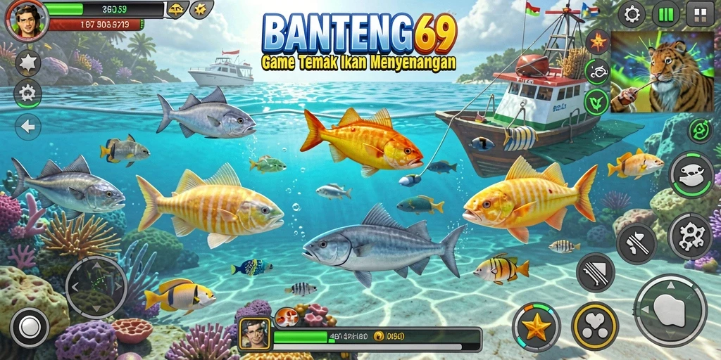 Tampilan gameplay seru di BANTENG69 dengan aksi menembak ikan.