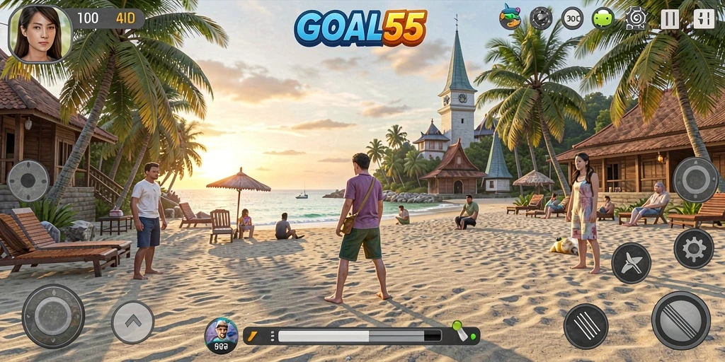 Tangkapan layar gameplay GOAL55 yang mengasyikkan dan penuh warna.