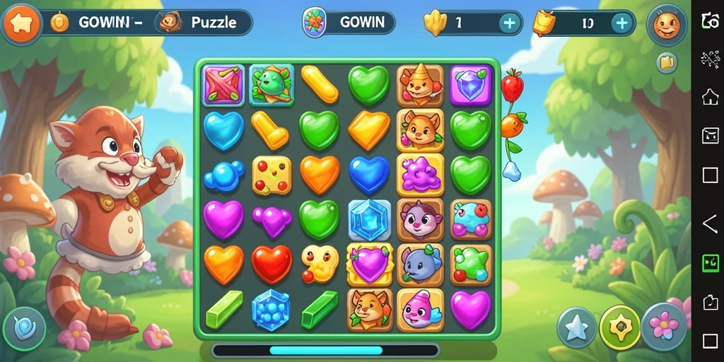 Tangkapan layar menunjukkan gameplay seru GOWIN dengan aksi Match-3.