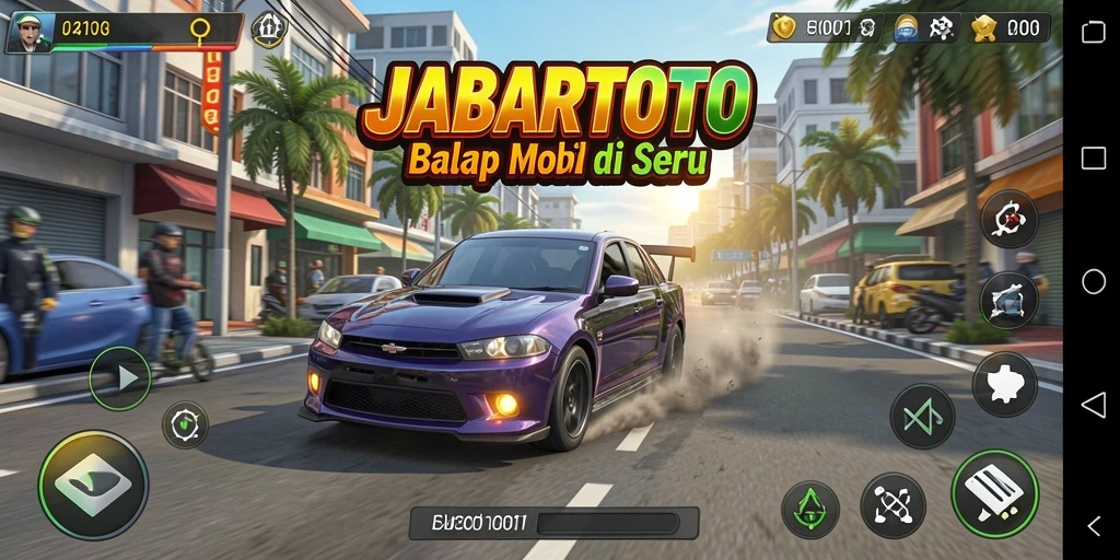 Screenshot gameplay JABARTOTO menampilkan aksi balap yang mendebarkan.