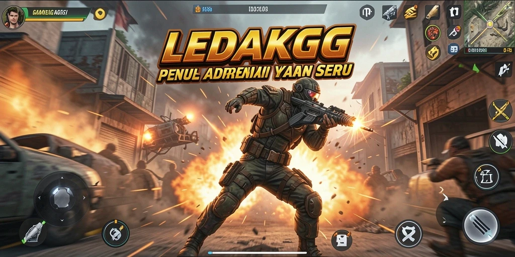 Tampilan menarik dari gameplay aksi LEDAKGG yang mendebarkan.