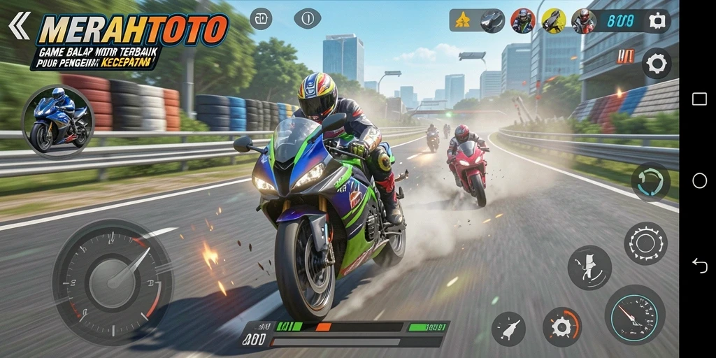 Gameplay seru dalam balapan motor di MERAHTOTO dengan grafis yang menawan.