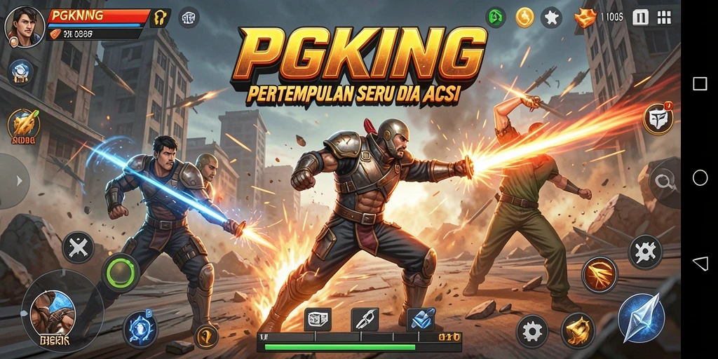 Tangkapan layar utama PGKING menampilkan aksi pertempuran yang mendebarkan.