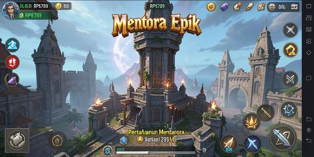 Screenshot RP6789 menampilkan gameplay menara pertahanan yang dinamis.